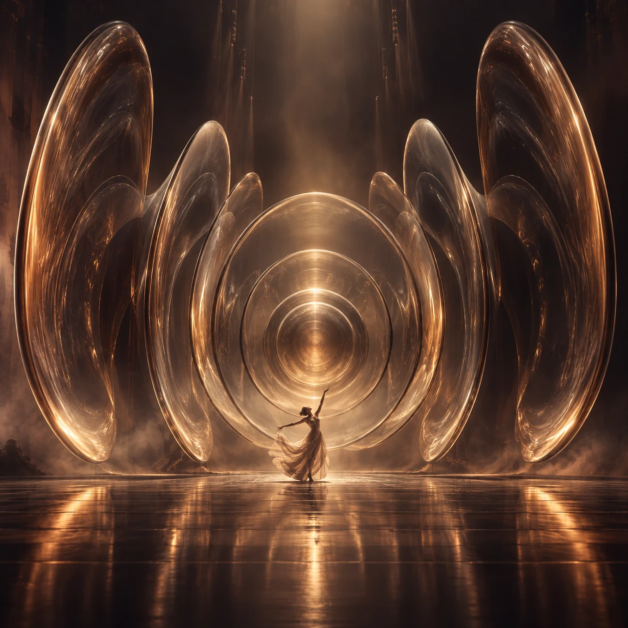 Meddioo — an elegant dancer surrounded by luminous sculptural sound waves