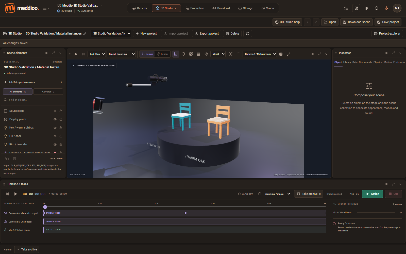Meddioo 3D Studio showing a world built in the connected creative platform